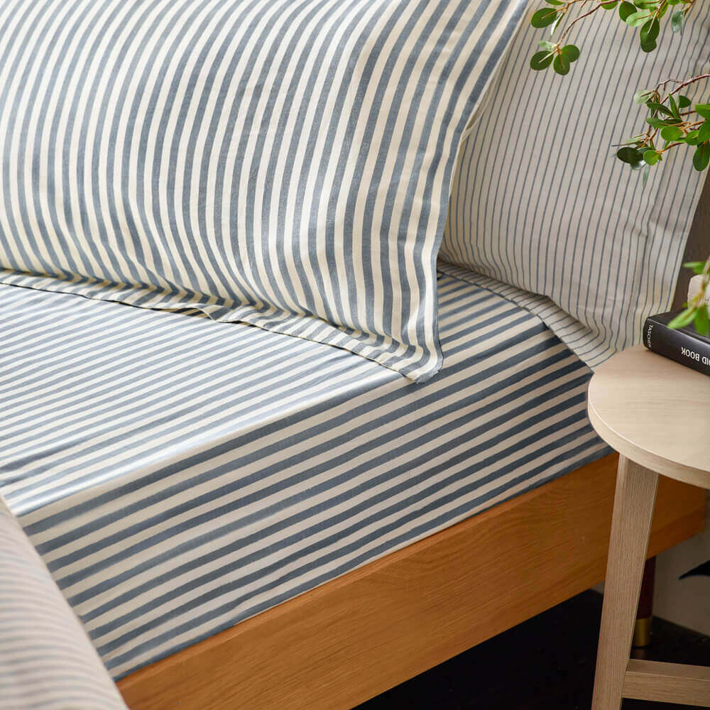 Yard Hebden Navy Stripe Fitted Sheet